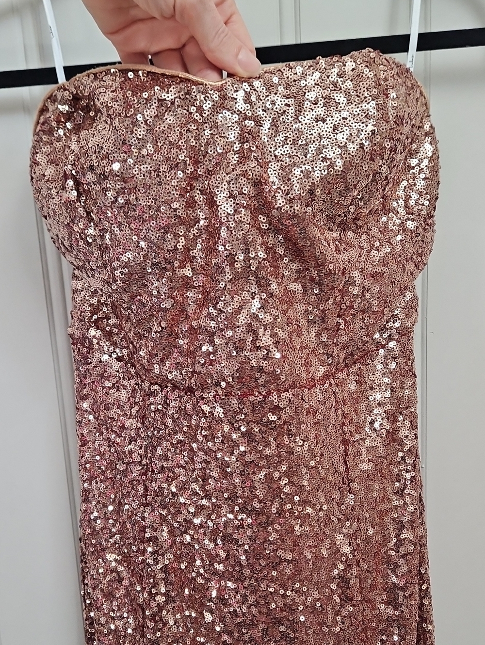 Lulus Burgundy And Rose Gold Ombre Strapless Maxi Dress Sequins Size Medium - Picture 5 of 11